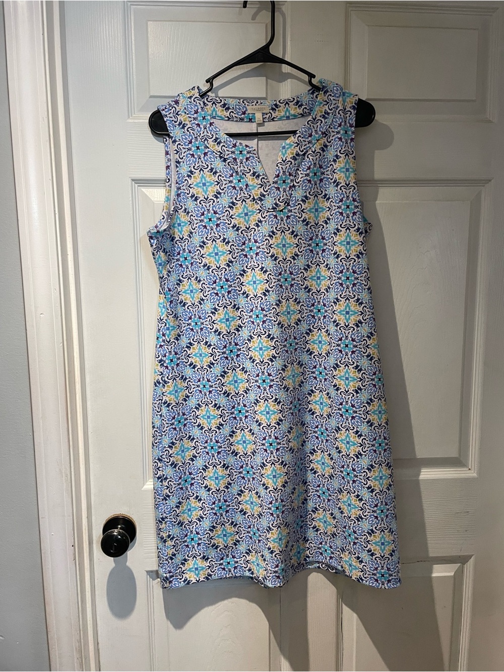 Talbots Sleeveless Mini Dress in Blue Tile-Style Print LP